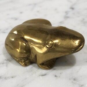 Vintage Brass Frog Paperweight, Desk Decor Figurine, Library Shelf Decor